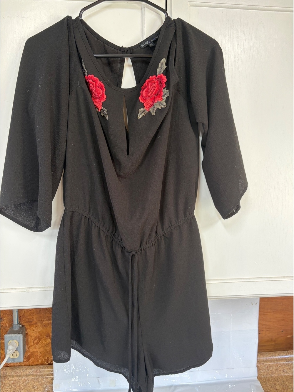 Bebop Black Romper with Red Rose Embroidery, Size XL